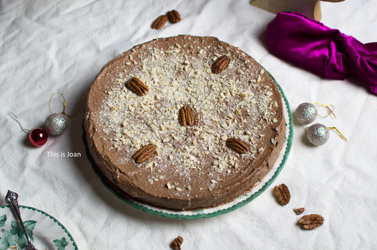 Vegan chocoladetaart met koffie-pecancrème