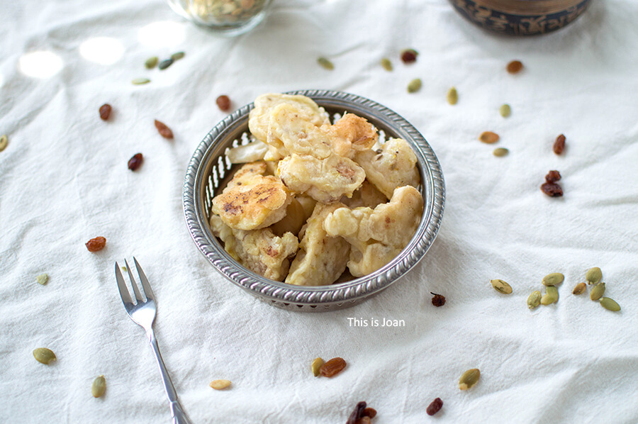 Gefrituurde bloemkool in beslag vegan Gobi Pakora